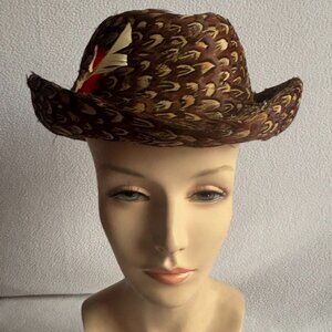 Pheasant Feather Homburg Style Hat Styled by Jack McConnell Red Feather